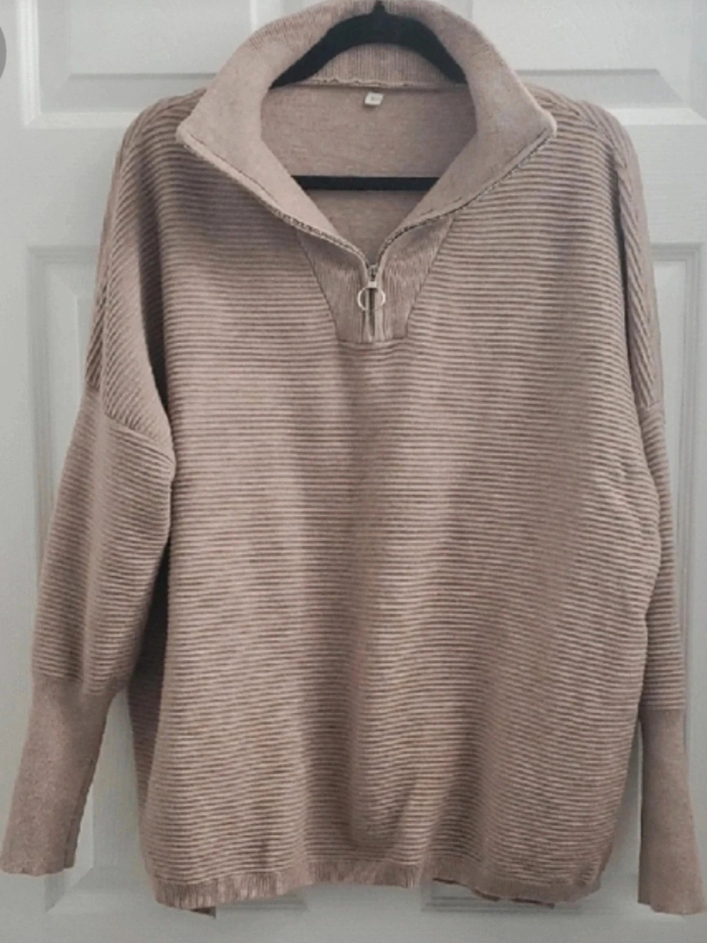 Women's Ribbed Zip-Up Sweater Pullover - Taupe